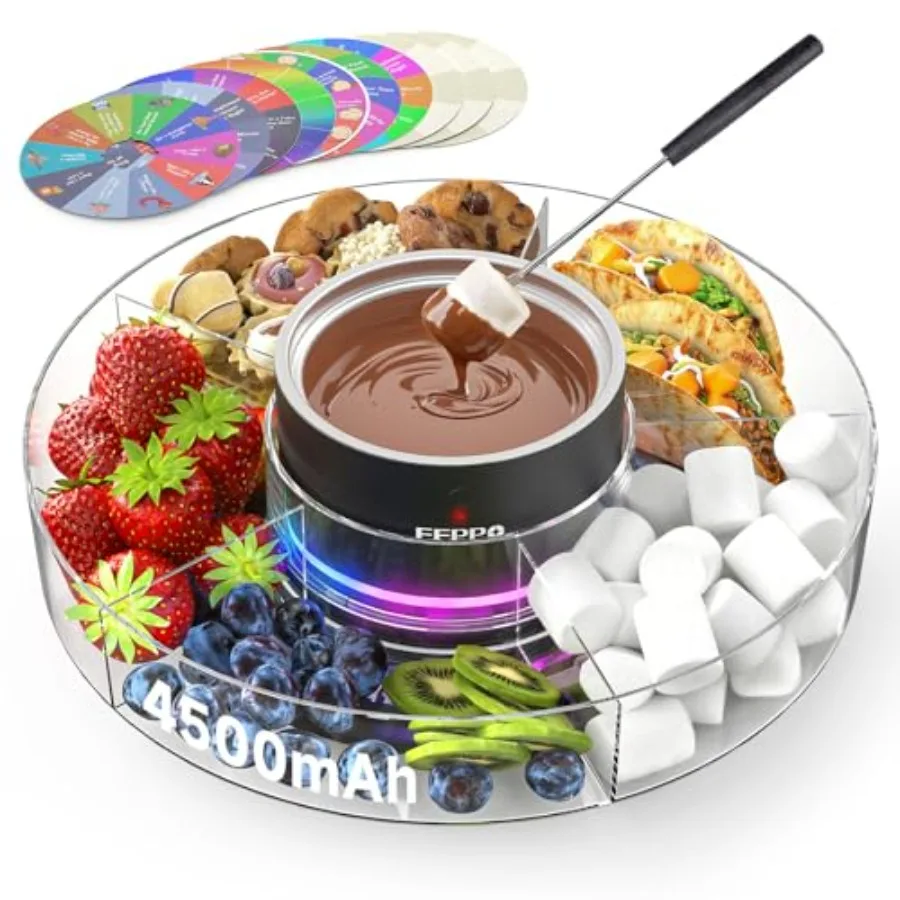 FEPPO Cordless Electric Fondue Pot Set with Mood Light, 2*4500mAh Rechargeable Battery Powered, 7 Game Cards and Detachable Tac
FEPPO Cordless Electric Fondue Pot Set with Mood Light, 2*4500mAh Rechargeable Battery Powered, 7 Game Cards and Detachable Tac