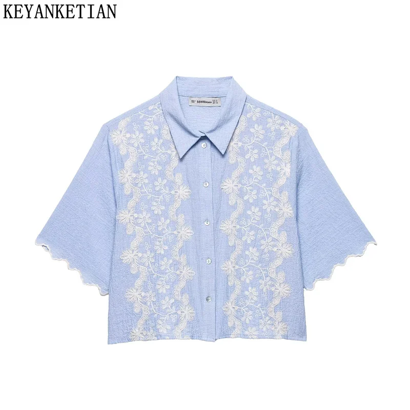 KEYANKETIAN Summer New Women's Flower Embroidery Shirt Retro style Turn Down Collar Single Breasted Short Sleeve Loose Blouses
KEYANKETIAN Summer New Women's Flower Embroidery Shirt Retro style Turn Down Collar Single Breasted Short Sleeve Loose Blouses