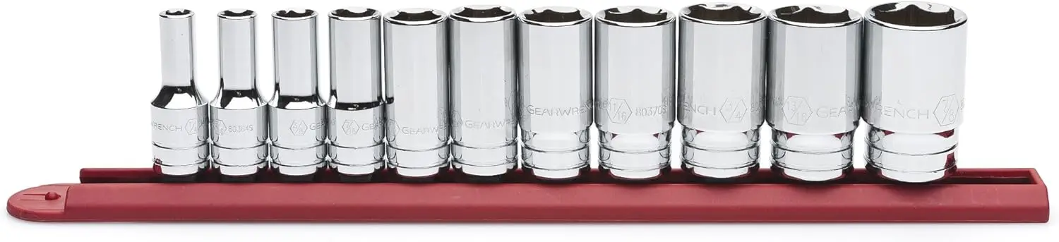 11 Piece 3/8" Drive 6 Pt. Mid-Length Socket Set, SAE - Angled Entry for Easy Fastener Engagement
11 Piece 3/8" Drive 6 Pt. Mid-Length Socket Set, SAE - Angled Entry for Easy Fastener Engagement