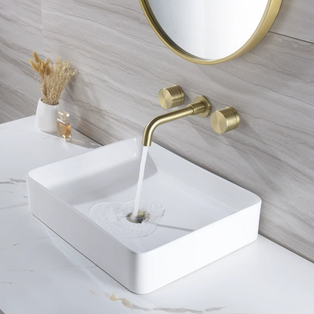 Wall brushed gold bathroom faucet, large area black washbasin faucet, gray sink mixer, brass sink
Wall brushed gold bathroom faucet, large area black washbasin faucet, gray sink mixer, brass sink