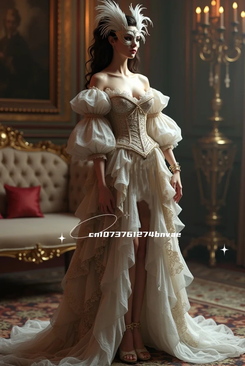 Vintage Victorian Corset Prom Dress With Off Shoulder Puff Sleeves High Low Ruffle Wedding Party Evening Gown Customized
Vintage Victorian Corset Prom Dress With Off Shoulder Puff Sleeves High Low Ruffle Wedding Party Evening Gown Customized