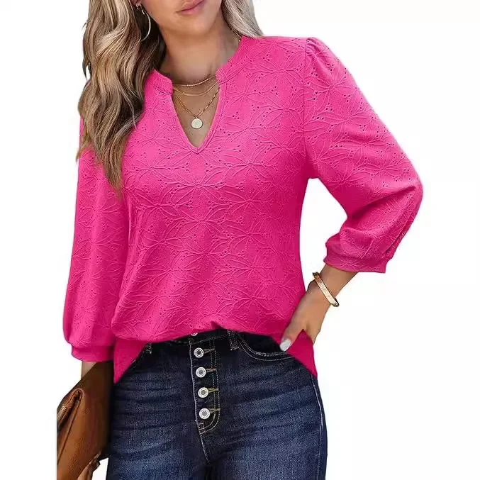 Новая женская блузка из жаккарда с V-образным вырезом и рукавом три четверти, повседневная, весна-осень 2025, европейский и американский стиль
Новая женская блузка из жаккарда с V-образным вырезом и рукавом три четверти, повседневная, весна-осень 2025, европейский и американский стиль