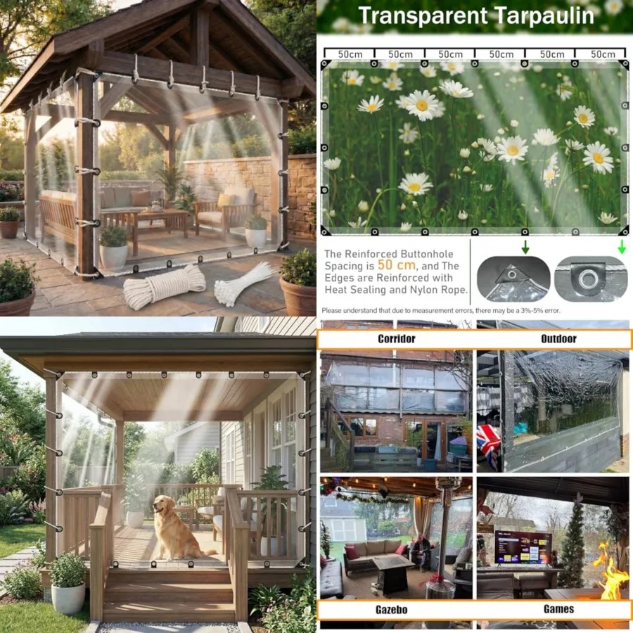 Clear Tarp Heavy Duty Waterproof 6x8ft, Transparent Vinyl Tarpaulin with Reinforced Grommets, Rainproof Cover for Greenhouse, H
Clear Tarp Heavy Duty Waterproof 6x8ft, Transparent Vinyl Tarpaulin with Reinforced Grommets, Rainproof Cover for Greenhouse, H