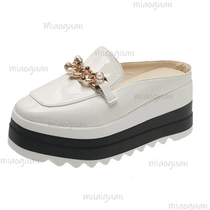 Women's Platform Mules Shoes Pearl Chain Decor Fashion Slip-On Flats Square Toe Anti-slip Woman Shoes Daily Wear Slippers
Women's Platform Mules Shoes Pearl Chain Decor Fashion Slip-On Flats Square Toe Anti-slip Woman Shoes Daily Wear Slippers