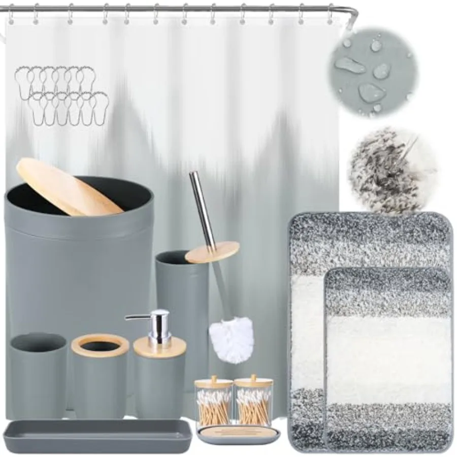 Комплект аксессуаров для ванной iMucci: серые аксессуары для ванной комнаты с занавеской для душа и ковриком, серая водонепроницаемая занавеска для душа с эффектом омбре и ультра-впитывающим покрытием
Комплект аксессуаров для ванной iMucci: серые аксессуары для ванной комнаты с занавеской для душа и ковриком, серая водонепроницаемая занавеска для душа с эффектом омбре и ультра-впитывающим покрытием
