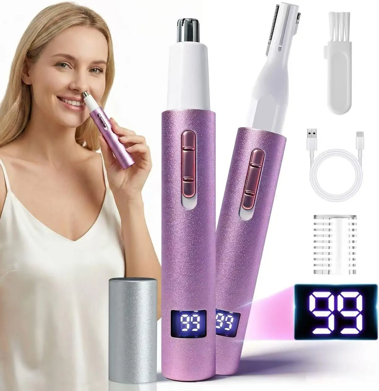 LED Display Nose & Ear Hair Trimmer, USB Rechargeable Waterproof Facial Groomer for Women and Men
LED Display Nose & Ear Hair Trimmer, USB Rechargeable Waterproof Facial Groomer for Women and Men