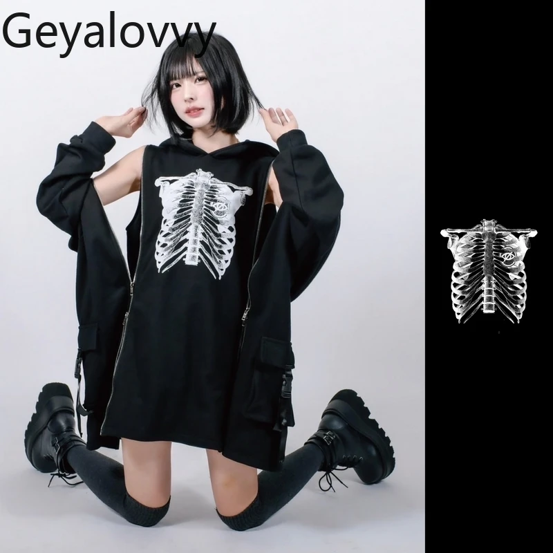 Japanese Harajuku Zipper Printed Hooded Jacket Sweatshirt Dress Mine Versatile Black Long Sleeve Loose Mid-length Hoodies
Japanese Harajuku Zipper Printed Hooded Jacket Sweatshirt Dress Mine Versatile Black Long Sleeve Loose Mid-length Hoodies
