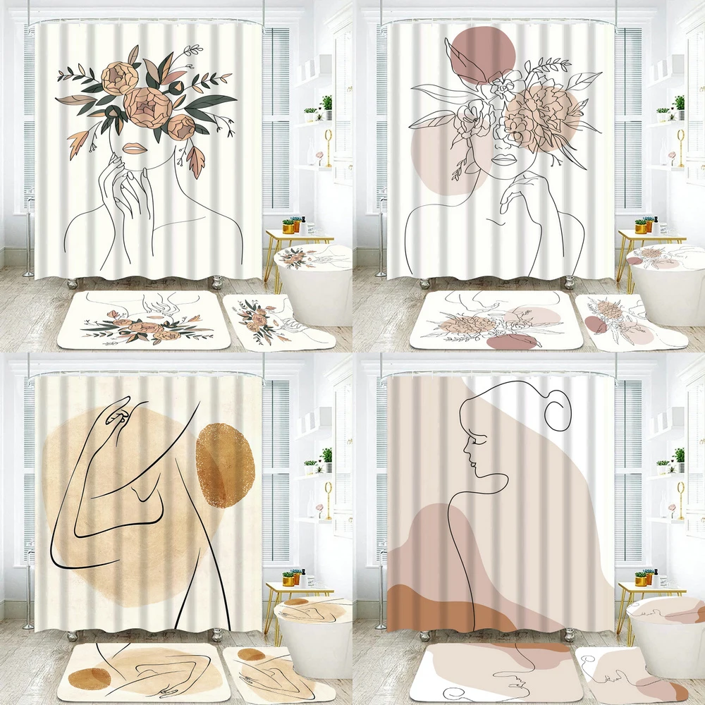 Art line Flower Woman Girl Shower Curtain Set Toilet Cover Bathroom Non-Slip Carpet Bath Mat Rugs Waterproof Bathtub Curtains
Art line Flower Woman Girl Shower Curtain Set Toilet Cover Bathroom Non-Slip Carpet Bath Mat Rugs Waterproof Bathtub Curtains