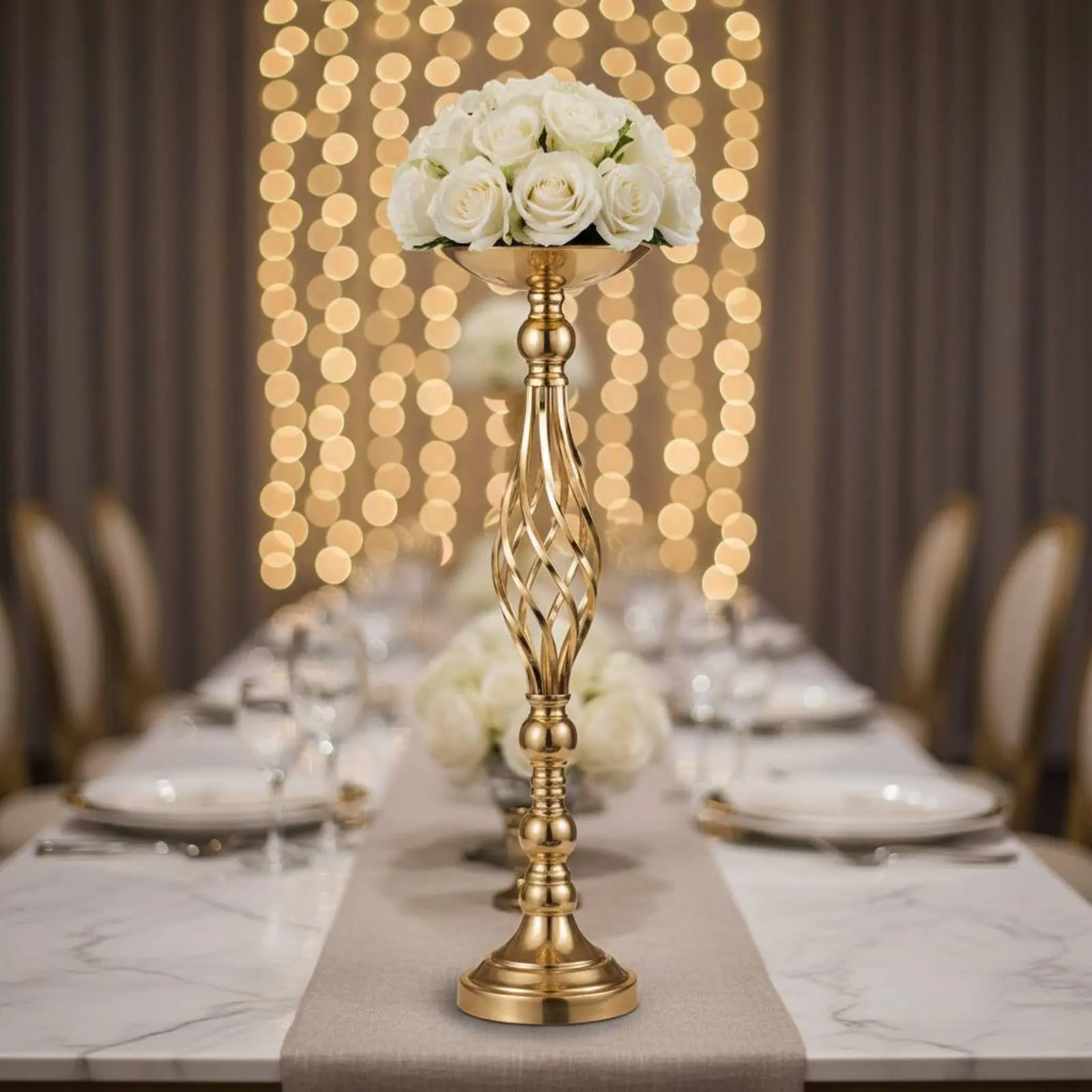 Curled Metal Flower Stand Shiny Finish Hollow Geometric Flower Holder Event Decoration Elegant for Banquet, Party
Curled Metal Flower Stand Shiny Finish Hollow Geometric Flower Holder Event Decoration Elegant for Banquet, Party