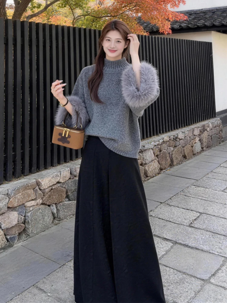 Gray Knitted Sweater And Wide Leg Pants Fashionable Korean Style Two Piece Set for plus Size Women Autumn Winter New Arrival
Gray Knitted Sweater And Wide Leg Pants Fashionable Korean Style Two Piece Set for plus Size Women Autumn Winter New Arrival