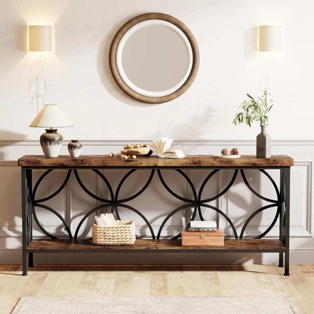 70.9" Narrow Sofa Table, Entrance Console Table with Storage, Unique Design, Rustic Brown
70.9" Narrow Sofa Table, Entrance Console Table with Storage, Unique Design, Rustic Brown