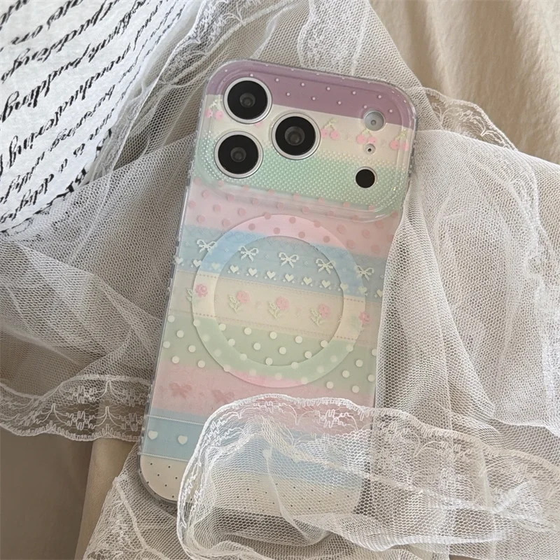 Sweet Pastel Lace Print Phone Case For iPhone 15 16 17 Pro Max Bow Heart Magnetic Design Shockproof Cover For MagSafe
Sweet Pastel Lace Print Phone Case For iPhone 15 16 17 Pro Max Bow Heart Magnetic Design Shockproof Cover For MagSafe
