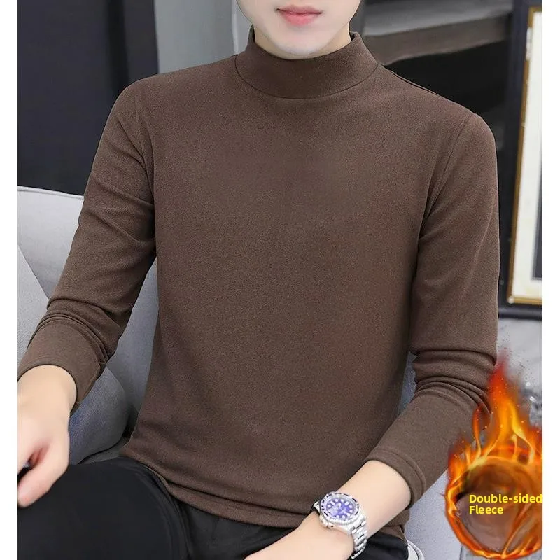 Men's Fleece Lined Half High Collar Long Sleeve T-Shirt Thermal Underwear Trendy Black Base Layer Shirt for Autumn Winter
Men's Fleece Lined Half High Collar Long Sleeve T-Shirt Thermal Underwear Trendy Black Base Layer Shirt for Autumn Winter