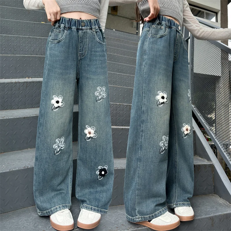 Spring Autumn Children Straight Fit Jeans with Flowers Applique for Teenage Girl Casual Blue Denim Pants Kids Casual Trousers
Spring Autumn Children Straight Fit Jeans with Flowers Applique for Teenage Girl Casual Blue Denim Pants Kids Casual Trousers