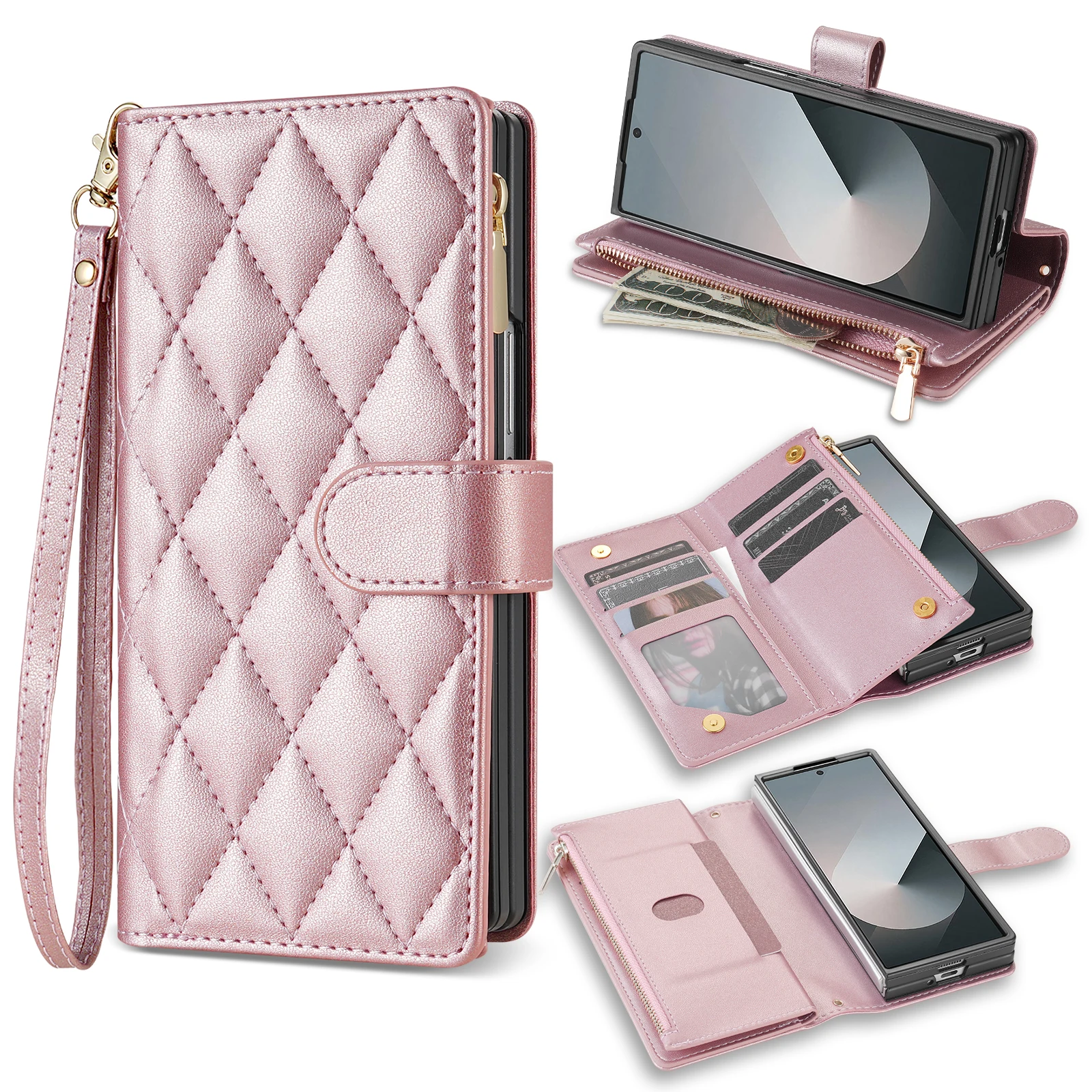 Crossbody Shockproof Leather Zipper Card Holder Wallet Case for Samsung Galaxy Z Fold 6 5 3 4 Fold5, Prismatic Protective Cover
Crossbody Shockproof Leather Zipper Card Holder Wallet Case for Samsung Galaxy Z Fold 6 5 3 4 Fold5, Prismatic Protective Cover