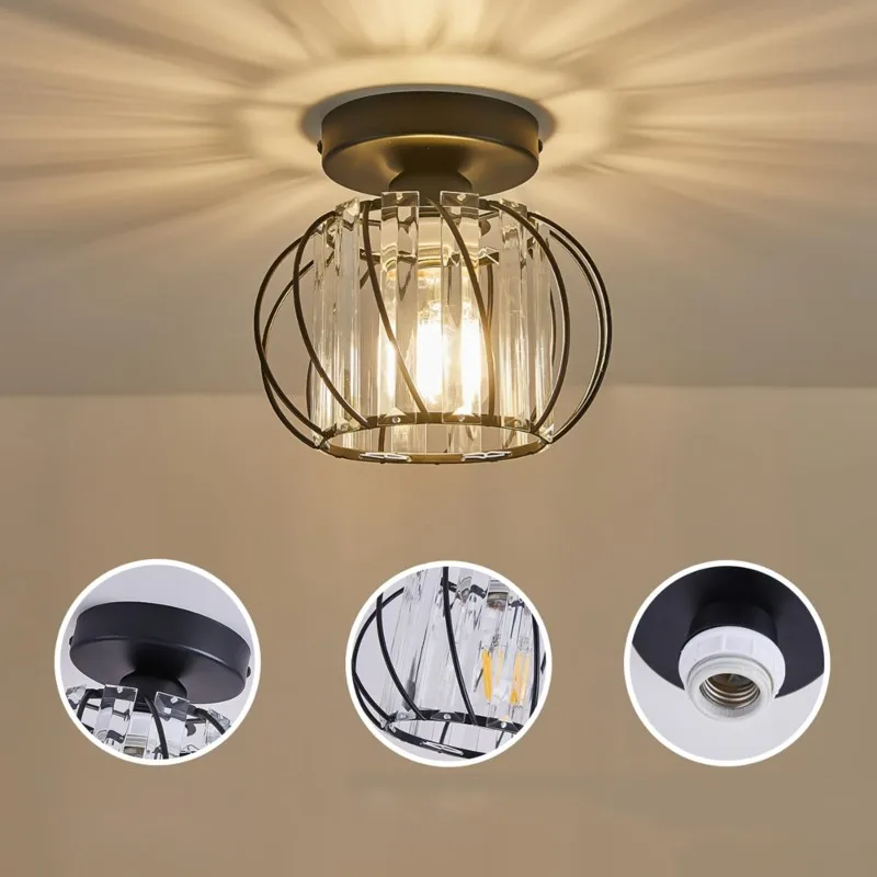 ABGH-Ceiling Light Semi Flush Mount, Metal Cage Design, Crystal Lamp For Corridor, Bathroom, Kitchen Chandelier
ABGH-Ceiling Light Semi Flush Mount, Metal Cage Design, Crystal Lamp For Corridor, Bathroom, Kitchen Chandelier
