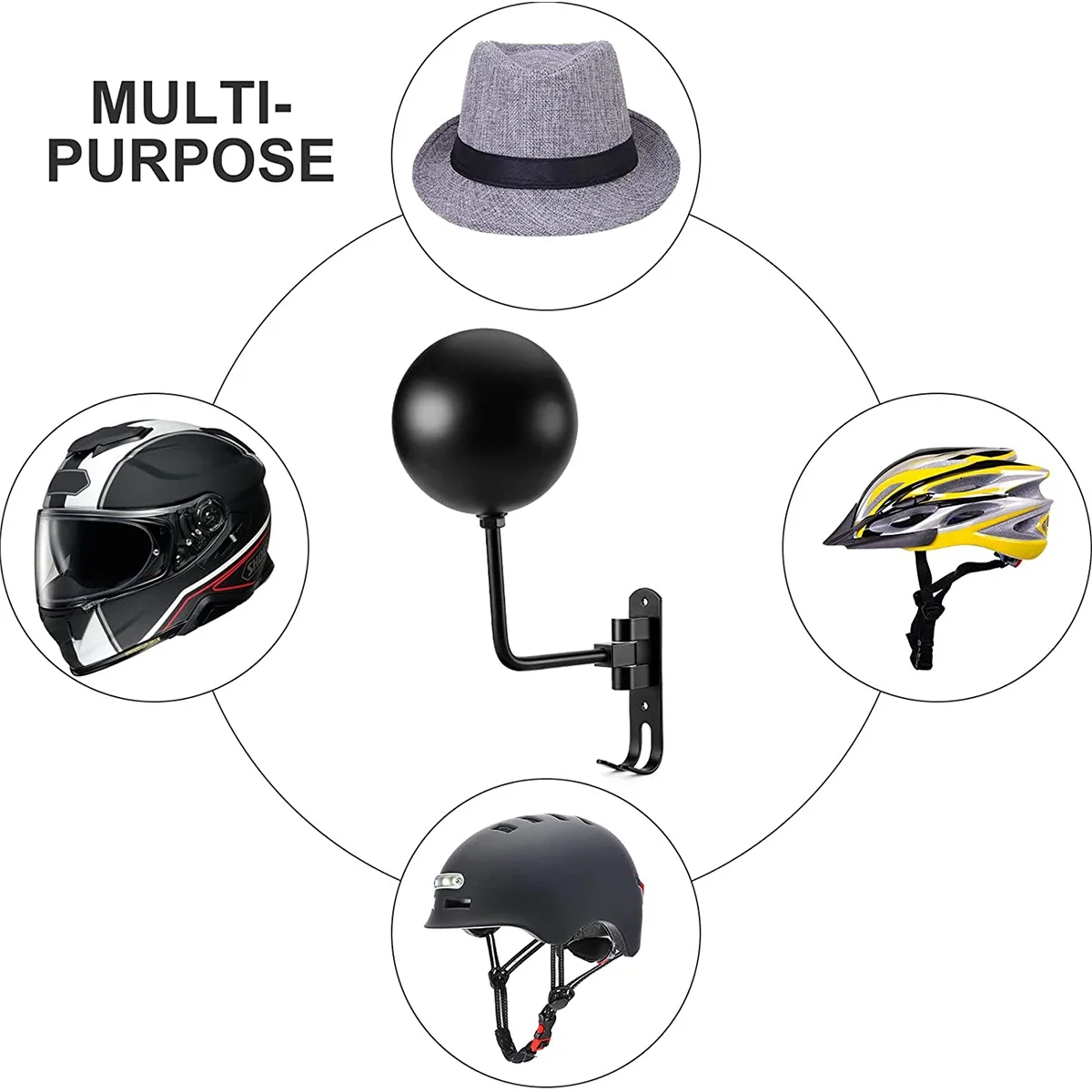 180 Rotation Motorcycle Helmet Rack Wall Mount Stain Steel Helmet Holder Hanger with Double Hook Bike Helmet Holder
180 Rotation Motorcycle Helmet Rack Wall Mount Stain Steel Helmet Holder Hanger with Double Hook Bike Helmet Holder