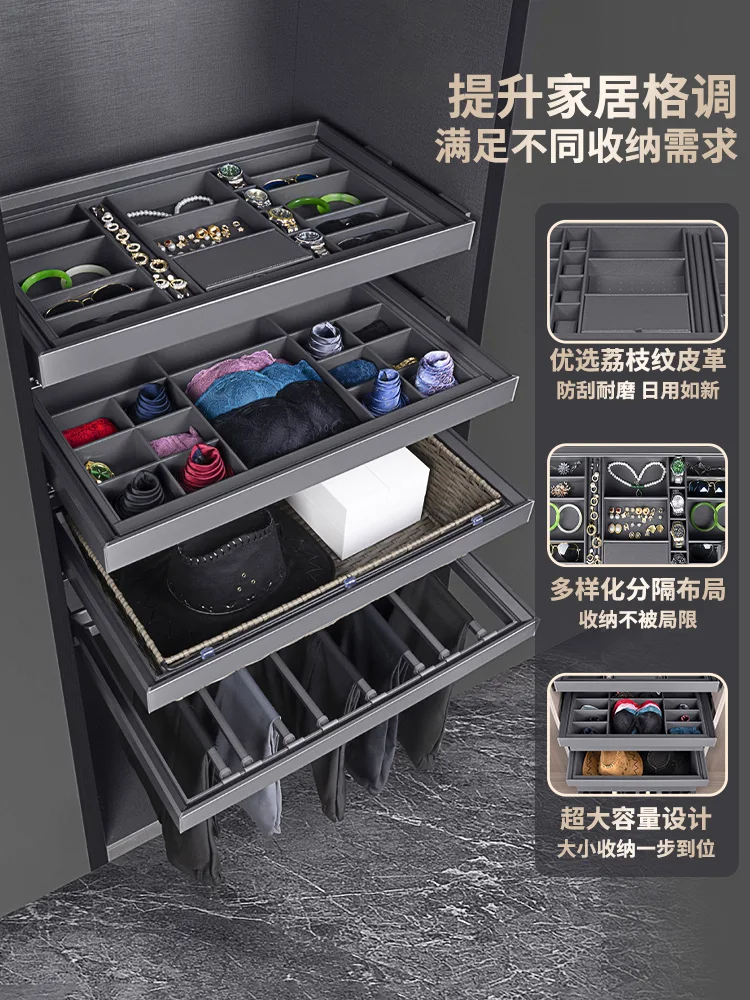 Wardrobe pull basket, drawer type lattice pull telescopic pants rack, built-in slide rail, hardware accessories, cloakroom
Wardrobe pull basket, drawer type lattice pull telescopic pants rack, built-in slide rail, hardware accessories, cloakroom
