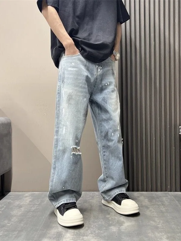 Men's Distressed Wide Leg Straight Leg Jeans Ink Splashed High Street Fashionable Casual Wear Summer Season mid Waist Jeans
Men's Distressed Wide Leg Straight Leg Jeans Ink Splashed High Street Fashionable Casual Wear Summer Season mid Waist Jeans