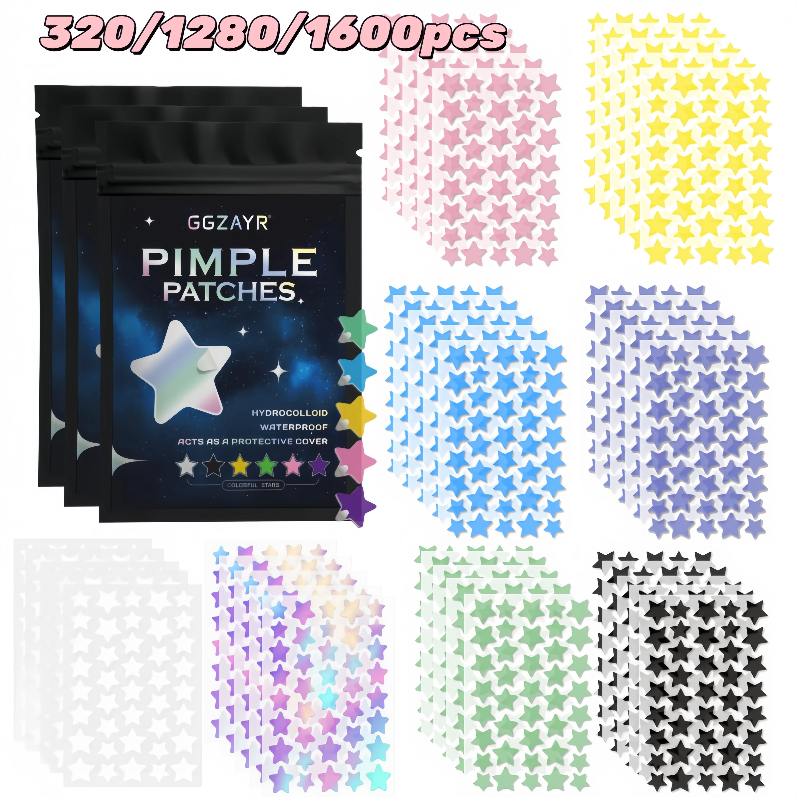 320/1280/1600pcs 8 Color Star Patches, Multi-Size Hydrocolloid Acne Covers for Men Women All Skin Types
320/1280/1600pcs 8 Color Star Patches, Multi-Size Hydrocolloid Acne Covers for Men Women All Skin Types