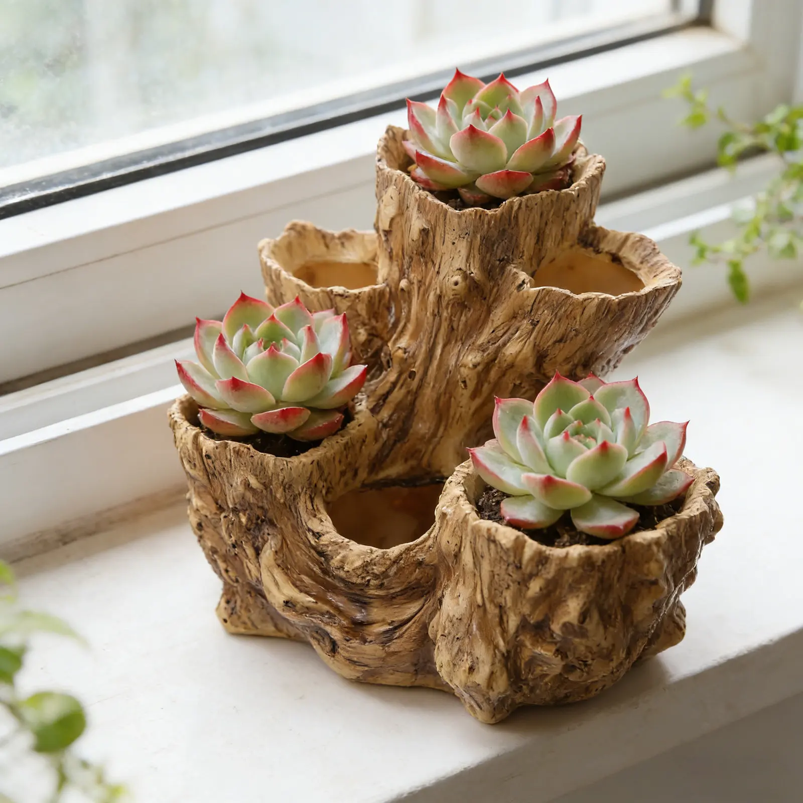 Six-Hole Indoor Plant Pot Tree Stump Style Wood Bark Texture Resin Succulent Planter for Windowsill Table Decorative Ornamental
Six-Hole Indoor Plant Pot Tree Stump Style Wood Bark Texture Resin Succulent Planter for Windowsill Table Decorative Ornamental