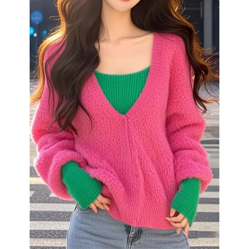 Women Knitwear Nice Color Blocking Pullover Sweater 2025 New Autumn Winter High-end Fake Two-piece Base Knit Sweater Outerwear
Women Knitwear Nice Color Blocking Pullover Sweater 2025 New Autumn Winter High-end Fake Two-piece Base Knit Sweater Outerwear