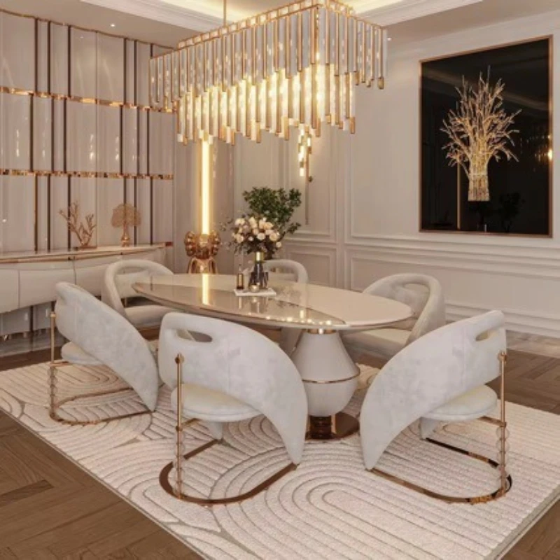 Stainless steel Italian light luxury dining table and chair Modern marble high-end dining chair
Stainless steel Italian light luxury dining table and chair Modern marble high-end dining chair