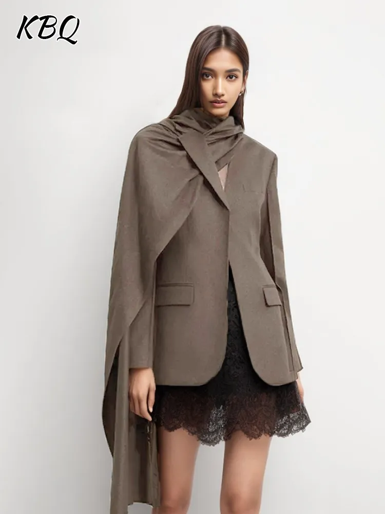 KBQ Temperament Loose Solid Blazer For Women Scarf Collar Long Sleeve Split Asymmetrical Chic Blazers Female Fashion Clothing
KBQ Temperament Loose Solid Blazer For Women Scarf Collar Long Sleeve Split Asymmetrical Chic Blazers Female Fashion Clothing