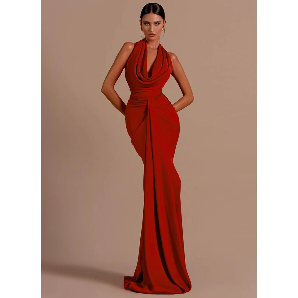 Women's New Halterneck Sleeveless Pleated Red Dress Sexy Hollow Backless Package Buttock Floor-Length Dress Luxury Design Dress
Women's New Halterneck Sleeveless Pleated Red Dress Sexy Hollow Backless Package Buttock Floor-Length Dress Luxury Design Dress