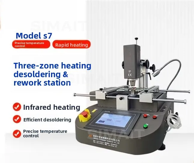 S7 BGA Rework Station 3 Temperature Zones Touch Screen IC Chip Hot Air Welding SMT Infrared Soldering Repair Equipment
S7 BGA Rework Station 3 Temperature Zones Touch Screen IC Chip Hot Air Welding SMT Infrared Soldering Repair Equipment