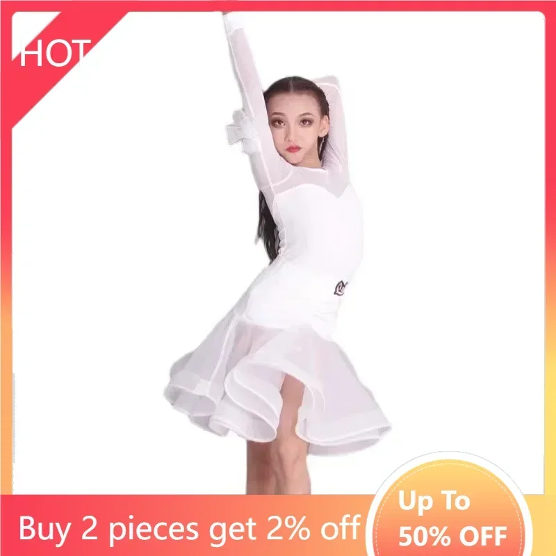 Children'S Latin Dance Dress Professional Dance Training Costumes Long sleeve white Large swing skirt Latin competition clothing
Children'S Latin Dance Dress Professional Dance Training Costumes Long sleeve white Large swing skirt Latin competition clothing