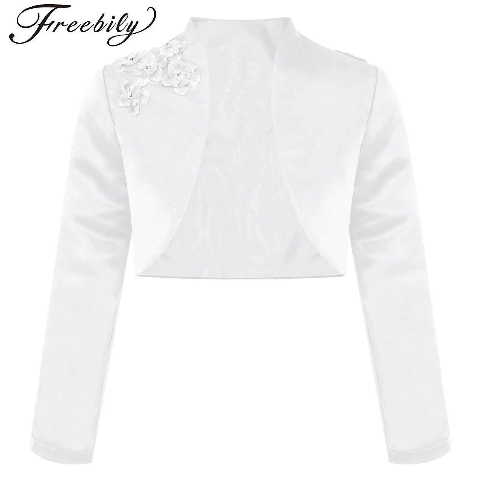 Elegant Girls Satin Bolero Cropped Jacket Flower Cardigan Long Sleeve Open Front Shrug Cape Wedding Birthday Party Dress Coats
Elegant Girls Satin Bolero Cropped Jacket Flower Cardigan Long Sleeve Open Front Shrug Cape Wedding Birthday Party Dress Coats