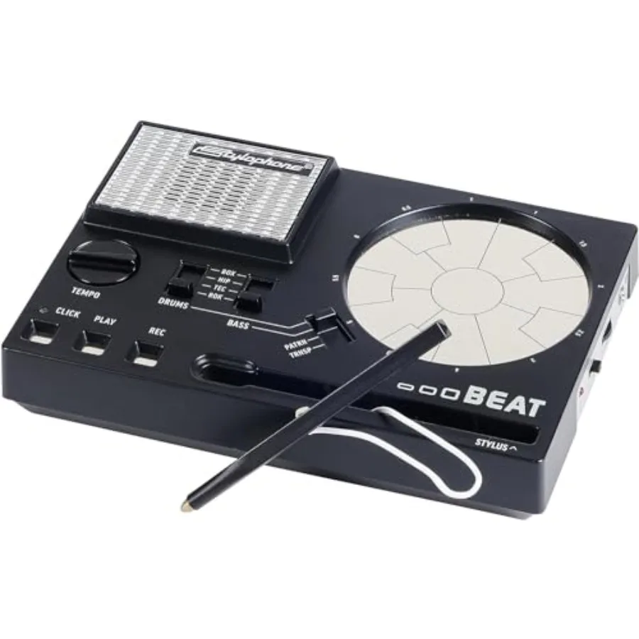 Stylophone Beat - Compact Stylus Drum Machine with 4 Drum Kits and 4 Bass Sounds in Black Rhythm Machine Beat Maker with Portab
Stylophone Beat - Compact Stylus Drum Machine with 4 Drum Kits and 4 Bass Sounds in Black Rhythm Machine Beat Maker with Portab