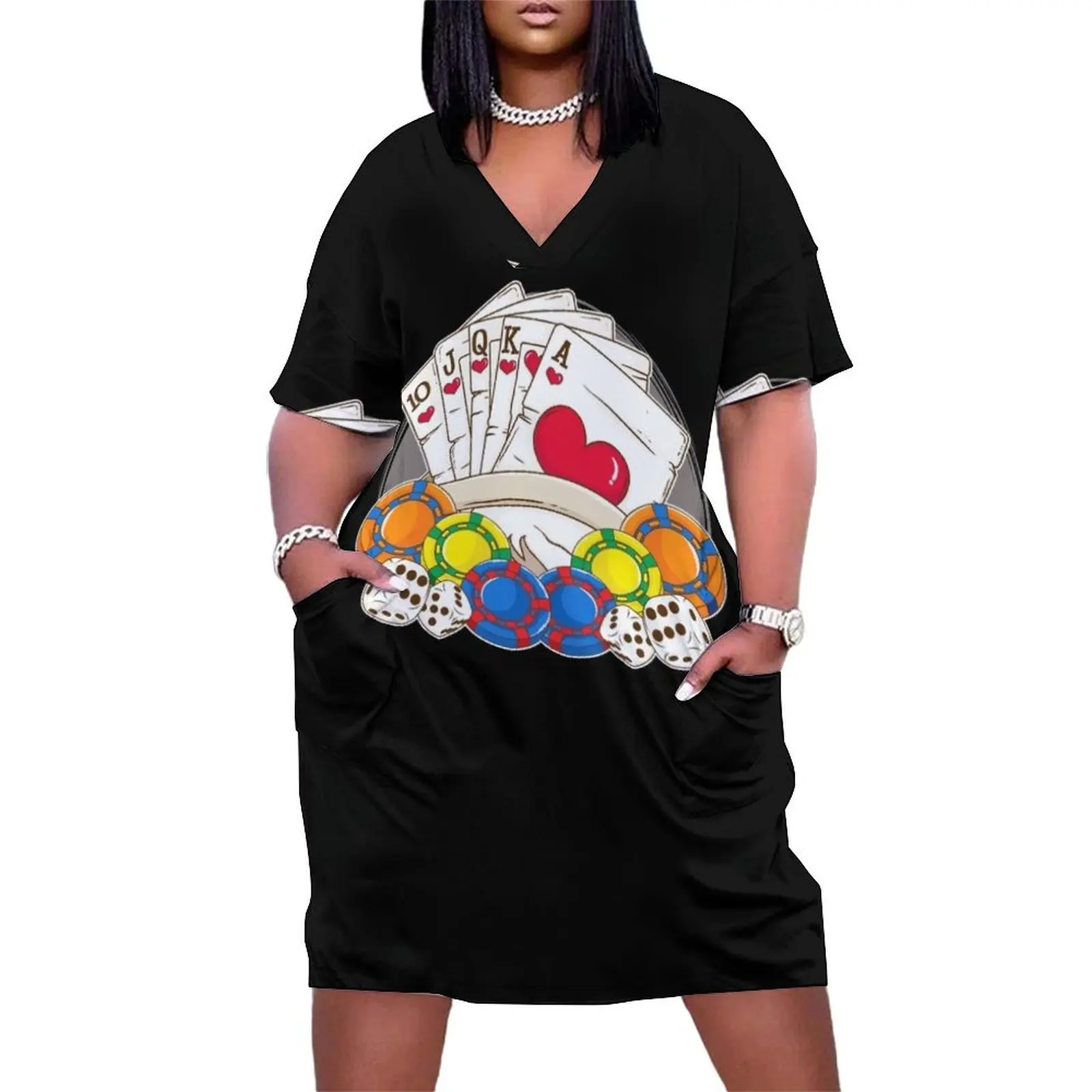 Royal Flush Casino Poker Player French Cards Chips Cubes Lucky Gambler Loose Pocket Dress dress for woman Elegant gowns
Royal Flush Casino Poker Player French Cards Chips Cubes Lucky Gambler Loose Pocket Dress dress for woman Elegant gowns