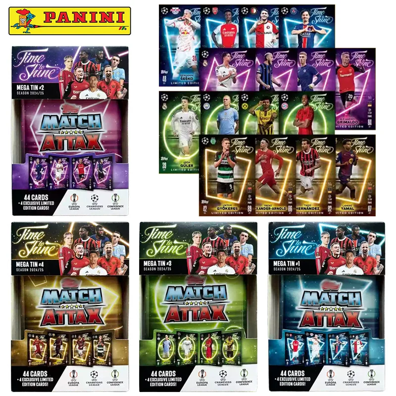 Topps 2025 Match Attax Mega Tin 1-4 кла футбольная звезда Messi Cr7 Yamal коллекционные карточки коробка подарок на день рождения игровые коллекционные карты
Topps 2025 Match Attax Mega Tin 1-4 кла футбольная звезда Messi Cr7 Yamal коллекционные карточки коробка подарок на день рождения игровые коллекционные карты