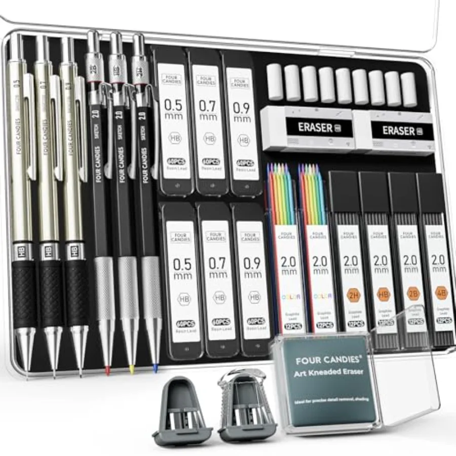 25PCS Mechanical Pencil Set with Case, Art Supplies with Metal Pencil 0.5, 0.7, 0.9 mm and 3PCS 2mm HB 2H 2B 4B Color and 432 G
25PCS Mechanical Pencil Set with Case, Art Supplies with Metal Pencil 0.5, 0.7, 0.9 mm and 3PCS 2mm HB 2H 2B 4B Color and 432 G