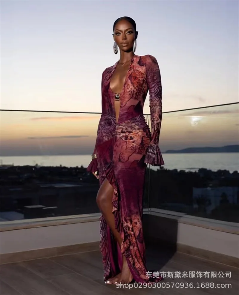 Summer Women Prom Dress Sexy Deep V Neck Full Sleeves Side Split Long Sheath Party Gown Daily Casual Holiday Birthday Robe
Summer Women Prom Dress Sexy Deep V Neck Full Sleeves Side Split Long Sheath Party Gown Daily Casual Holiday Birthday Robe