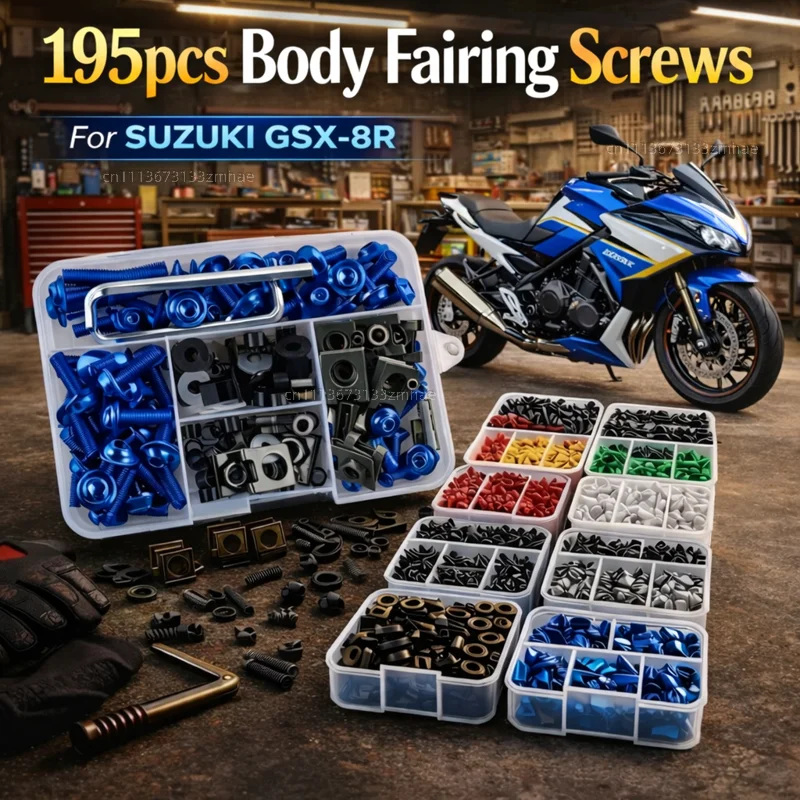 195pcs Motorcycle Fairing Bolts Body Screws Nuts For SUZUKI GSX-8R GSX8R GSX 8 R 2023 2024 2025 GSX 8R Kit Aluminum CNC Clips
195pcs Motorcycle Fairing Bolts Body Screws Nuts For SUZUKI GSX-8R GSX8R GSX 8 R 2023 2024 2025 GSX 8R Kit Aluminum CNC Clips