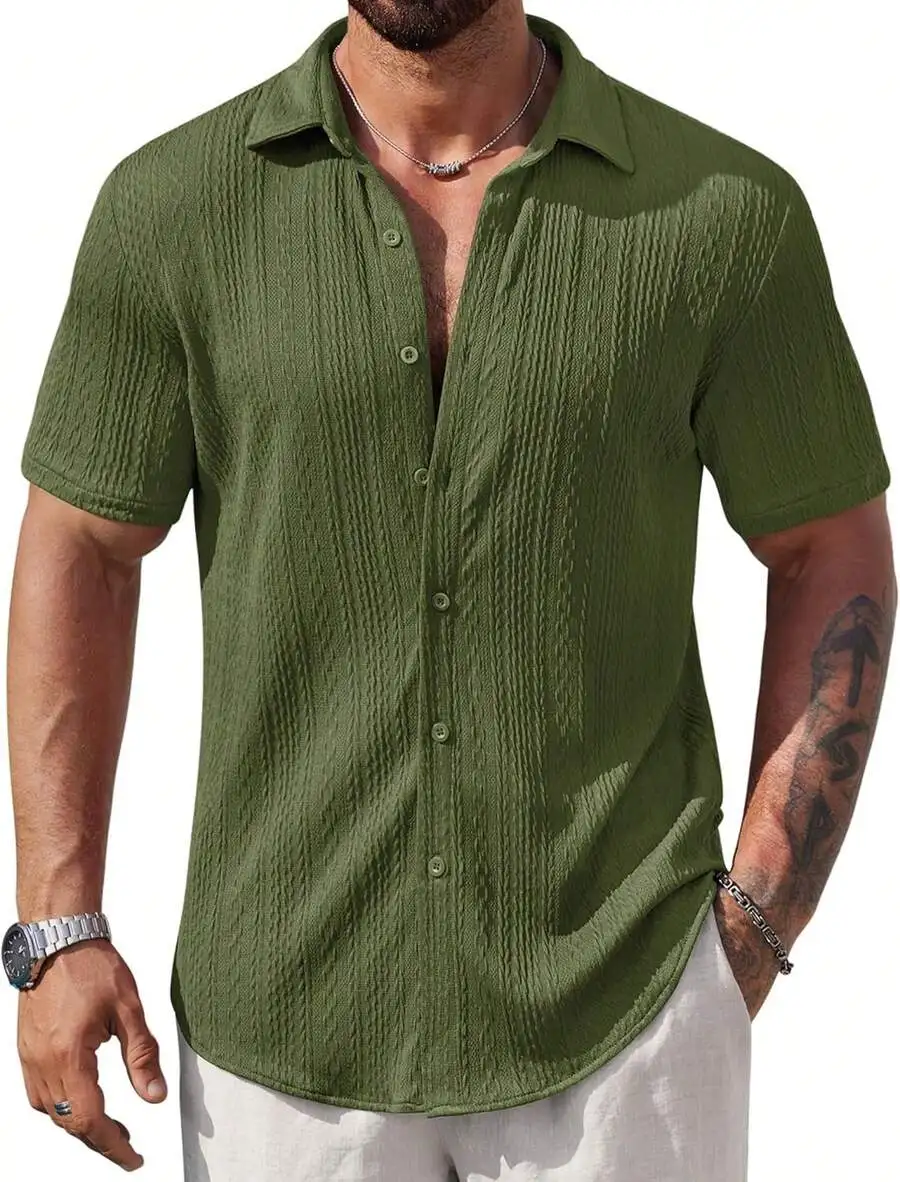 Mens Casual Textured Short Sleeve Button Down Shirt Summer Beach Vacation
Mens Casual Textured Short Sleeve Button Down Shirt Summer Beach Vacation