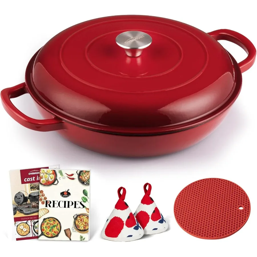 Enameled Cast Iron Dutch Oven - 3.8 Quart Dutch Oven Pot with Lid - Shallow Cookware Braising Pan - Cast iron Casserole with Coo
Enameled Cast Iron Dutch Oven - 3.8 Quart Dutch Oven Pot with Lid - Shallow Cookware Braising Pan - Cast iron Casserole with Coo