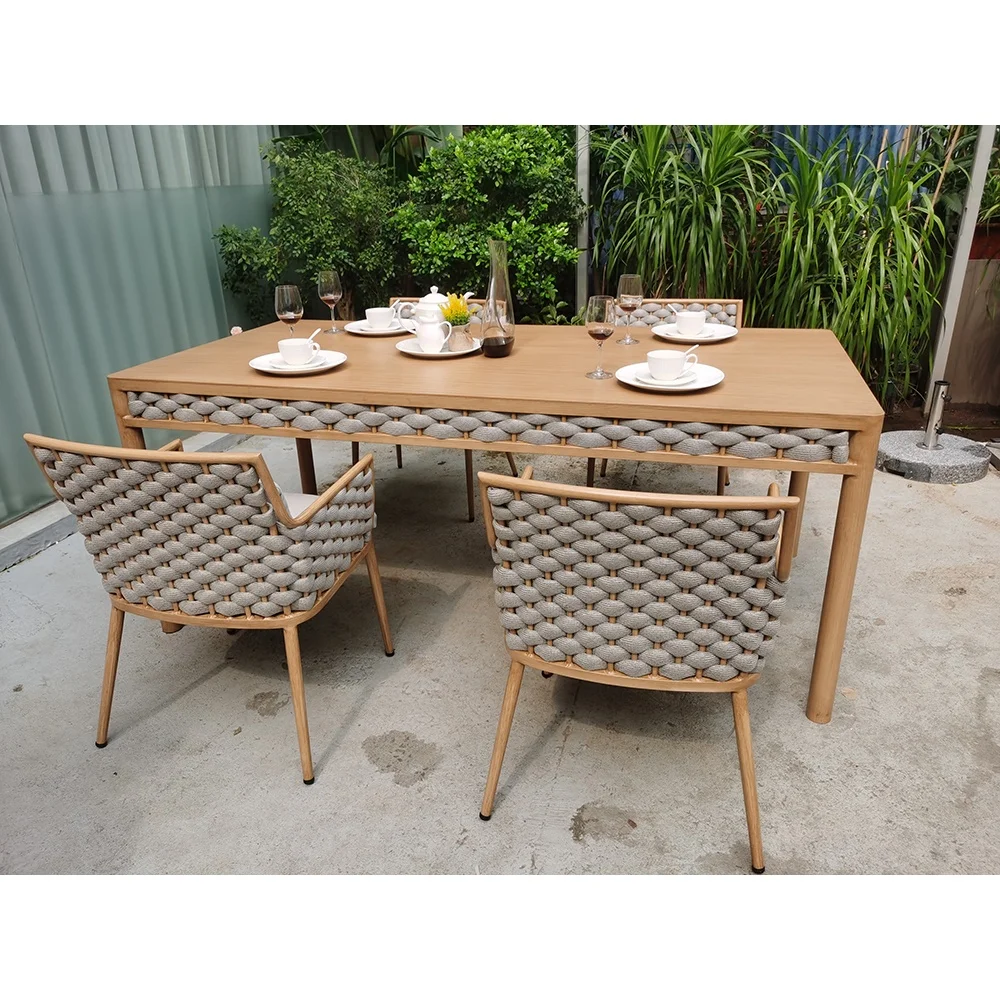 Garden Leisure Furniture Aluminum Frame Braided Rope Dining Table and Chairs
Garden Leisure Furniture Aluminum Frame Braided Rope Dining Table and Chairs