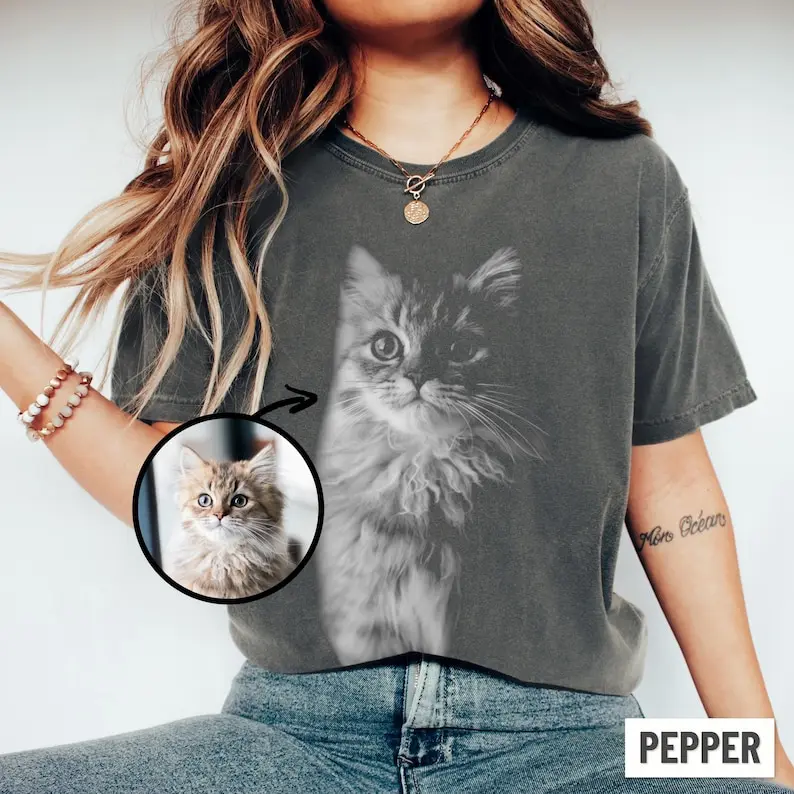 Custom Pet Photo T Shirt intage cat dog portrait printed tee personalized casual top pet memorial gift for animal lovers
Custom Pet Photo T Shirt intage cat dog portrait printed tee personalized casual top pet memorial gift for animal lovers