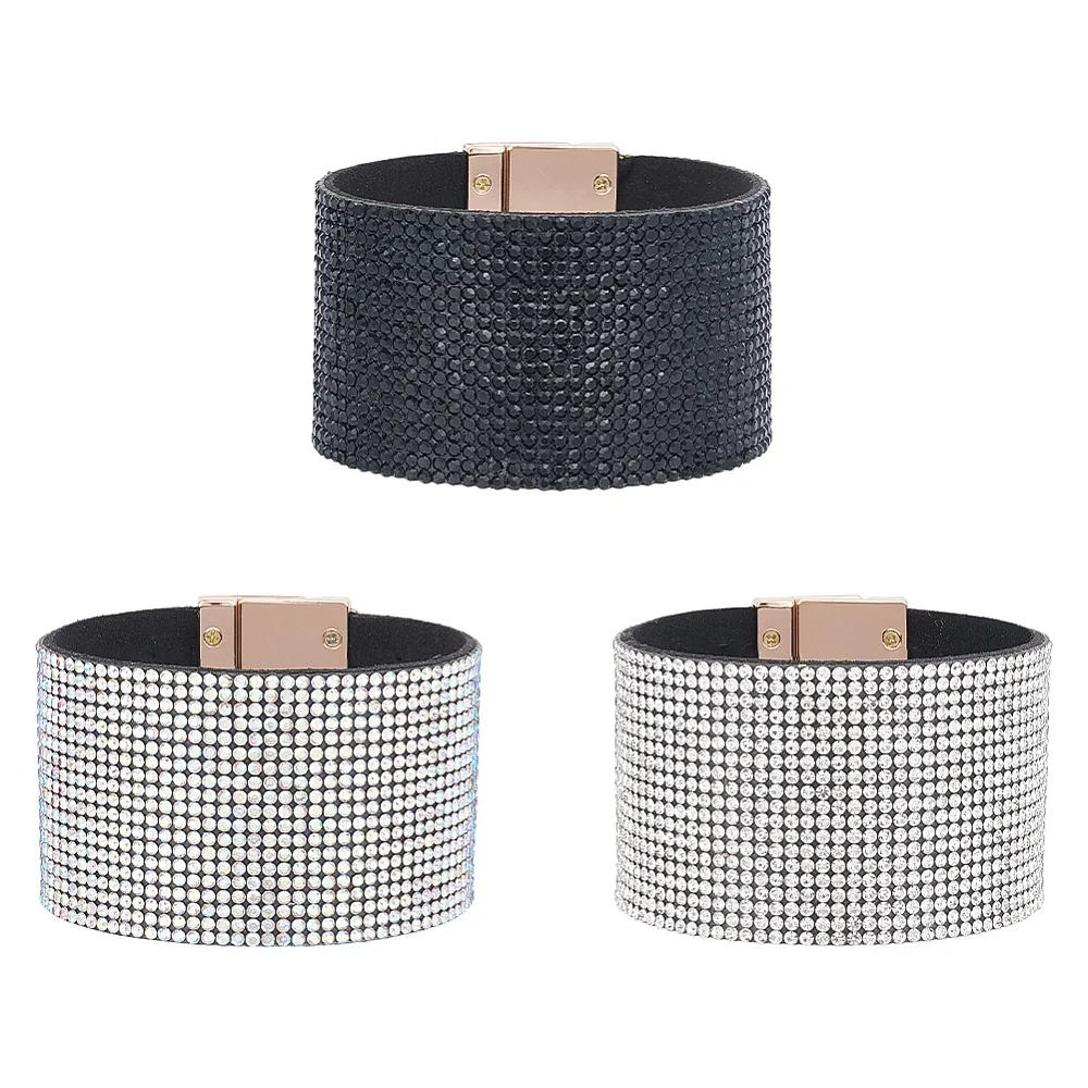 3Pcs 3 Colors Rhinestone Wide Cord Bracelets Set with Velvet Inside Fashion Bracelets with Alloy Clasps Mixed Color
3Pcs 3 Colors Rhinestone Wide Cord Bracelets Set with Velvet Inside Fashion Bracelets with Alloy Clasps Mixed Color
