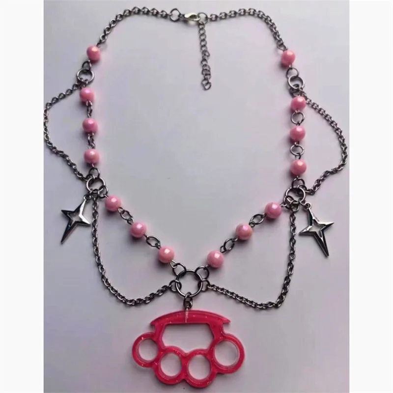Punk Mcbling Imitates Pearl Cross Stars English Punch Fist Knuckle Brace Necklace Scene Jewelry 2000s Harajuku Gyaru Accessories
Punk Mcbling Imitates Pearl Cross Stars English Punch Fist Knuckle Brace Necklace Scene Jewelry 2000s Harajuku Gyaru Accessories