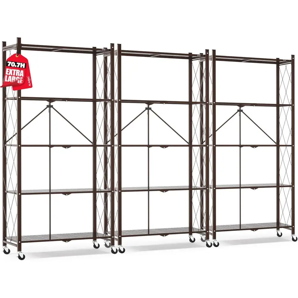 70.7 Heavy-Duty 5-Tier Metal Rolling Storage Shelves, Collapsible, Vintage Brown, 3-Pack for Kitchen, Pantry, Basement
70.7 Heavy-Duty 5-Tier Metal Rolling Storage Shelves, Collapsible, Vintage Brown, 3-Pack for Kitchen, Pantry, Basement