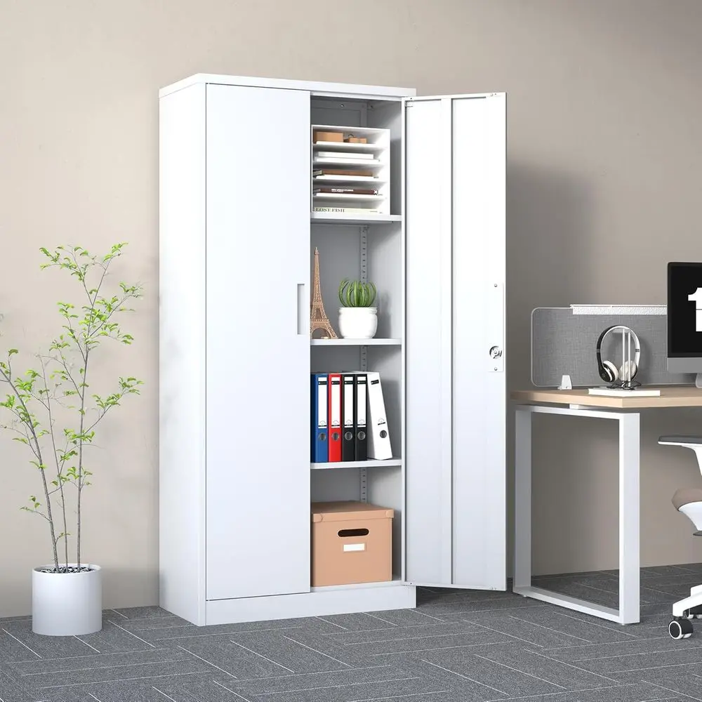72 White Locking Metal Storage Cabinet with 2 Doors and Adjustable Shelves for Garage Tool Storage
72 White Locking Metal Storage Cabinet with 2 Doors and Adjustable Shelves for Garage Tool Storage