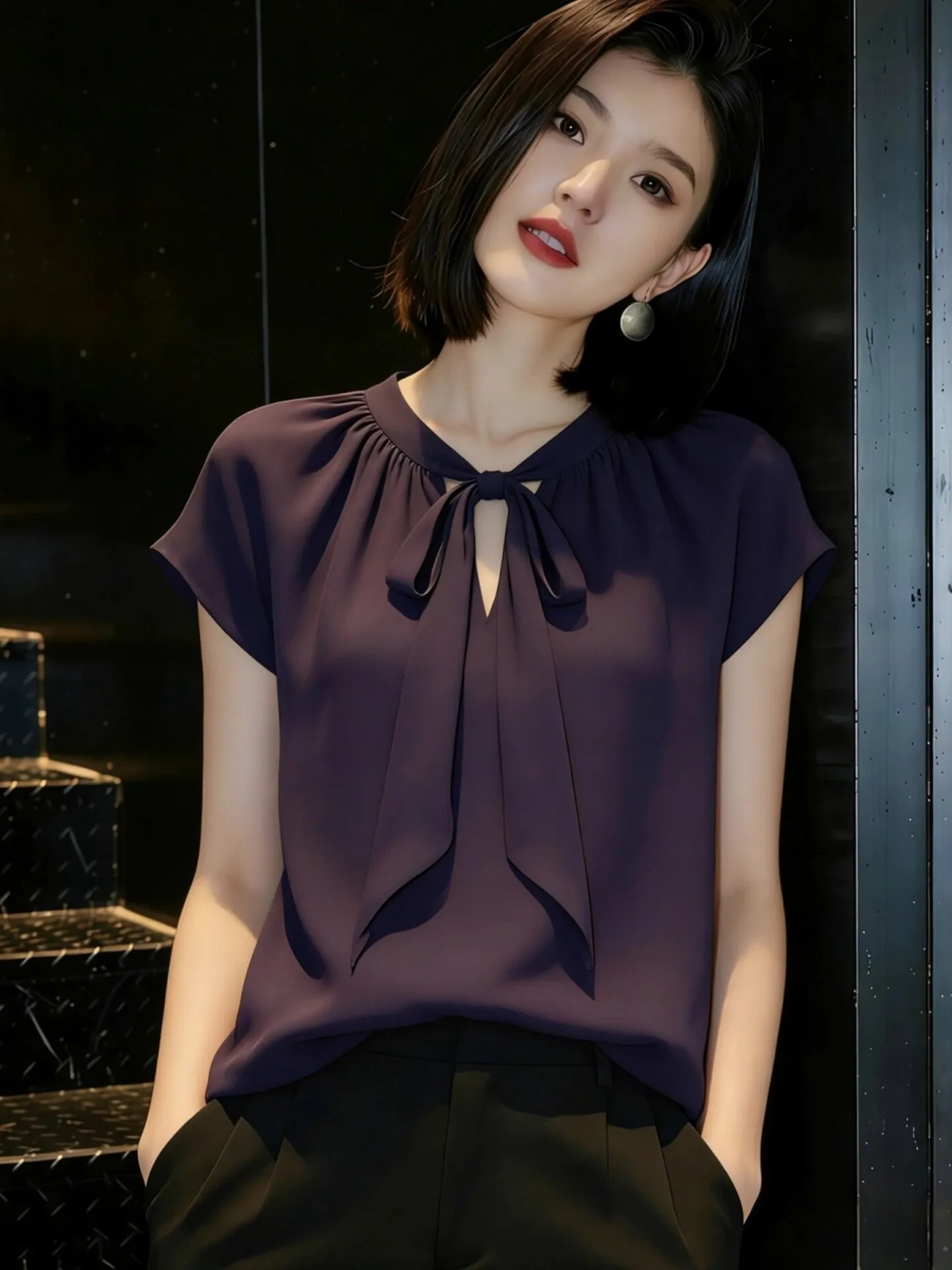 Summer 2026 Women's Retro Knot Design Shirt Pure Color Versatile Short Sleeve Business Casual Style Korean Fashion
Summer 2026 Women's Retro Knot Design Shirt Pure Color Versatile Short Sleeve Business Casual Style Korean Fashion
