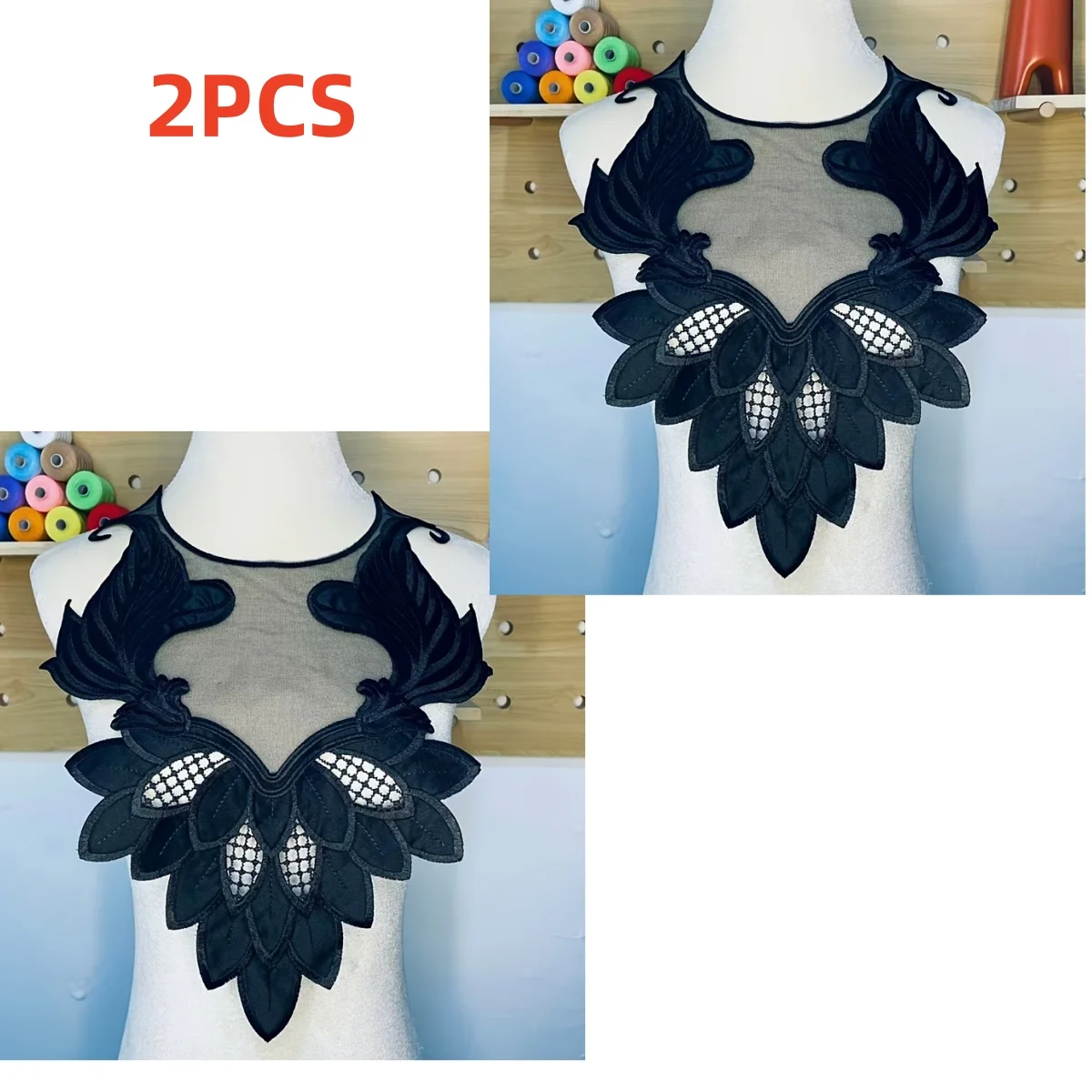 2 pieces of lace collar embroidered clothing accessories, black floral fabric sewing supplies
2 pieces of lace collar embroidered clothing accessories, black floral fabric sewing supplies