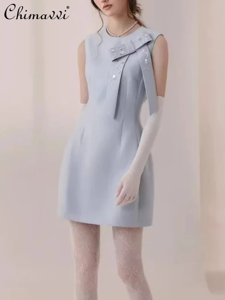 2026 Summer French Elegant Fashion Socialite Diamond Bow Crew Neck Sleeveless High Waist A-line Birthday Party Short Dress Women
2026 Summer French Elegant Fashion Socialite Diamond Bow Crew Neck Sleeveless High Waist A-line Birthday Party Short Dress Women