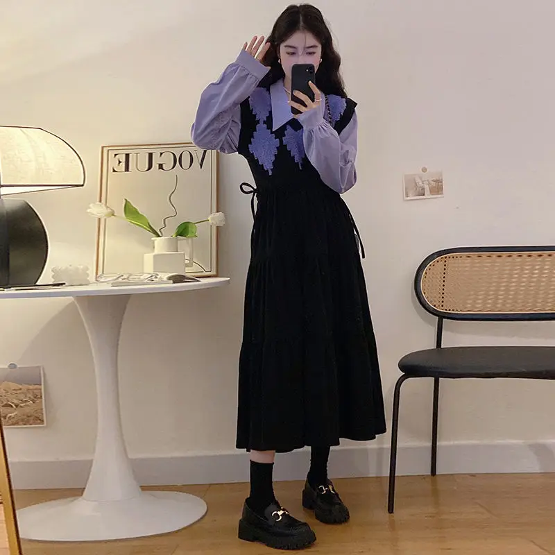 Women Dress French Vintage Fake Two-piece Splicing POLO Collar Sweater Dress Women Fall and Winter Waist Thin Maxi Dress
Women Dress French Vintage Fake Two-piece Splicing POLO Collar Sweater Dress Women Fall and Winter Waist Thin Maxi Dress